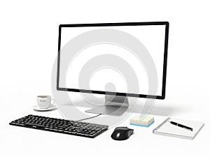 Modern computer setup isolated on white background