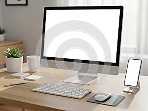 Modern computer setup isolated on white background
