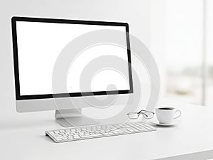 Modern computer setup isolated on white background