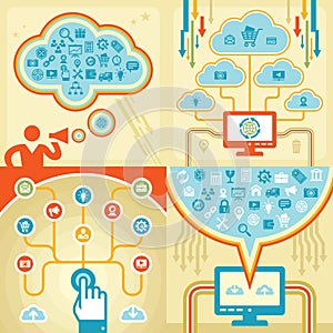 Modern computer technology - concept vector illustration. Search engine optimization creative banners collection.