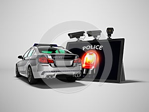 Modern concept of calling police car through the Internet 3d render on gray background with shadow