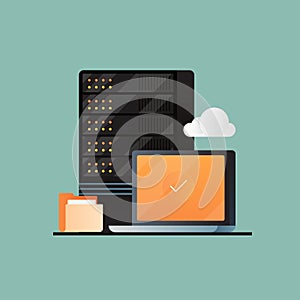 Web hosting, cloud computing, server hosting, online file archive concept. Flat design web banner.