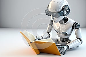 modern Concept of robots reading a book to study biographies. Generative AI