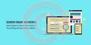 Search engine marketing, adword campaign, ppc strategy, paid online advertising concept. Flat design vector banner. photo