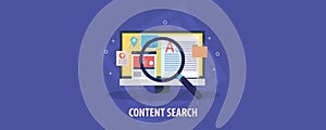 Searching digital contents on a computer, content optimization, search marketing for video, image, data,information concept. photo