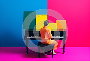 modern concept trend art piano performance people colourful music illustration. Generative AI.