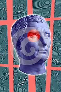 Modern conceptual art poster with ancient statue of bust of Octavian Augustus. Collage of contemporary art.
