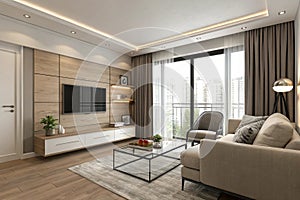 Modern conceptual interior room 3d illustration