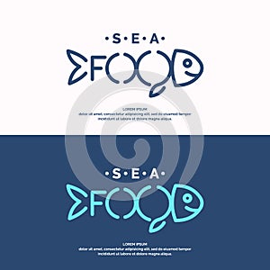 Modern conceptual set of vector logos sea food with fish.