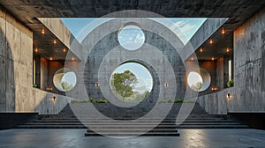 Modern Concrete Architecture with Circular Openings photo