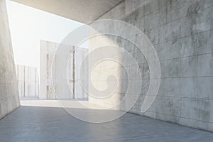 Modern concrete tile space interior background with sunlght. Design and abstraction concept.