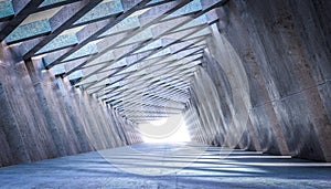 Modern concrete tunnel with skylight perspective