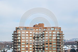 Modern condo buildings with huge windows and balconies