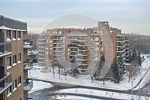 Modern condo buildings with huge windows and balconies in Montreal