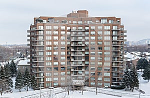 Modern condo buildings with huge windows and balconies in Montreal