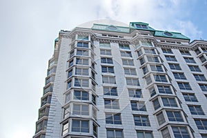 Modern condo buildings with huge windows and balconies in Montreal