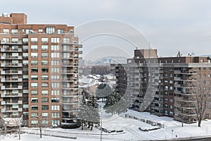 Modern condo buildings with huge windows and balconies in Montreal