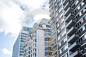 Modern condo buildings with huge windows and balconies in Montreal