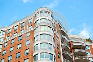 Modern condo buildings with huge windows and balconies in Montreal