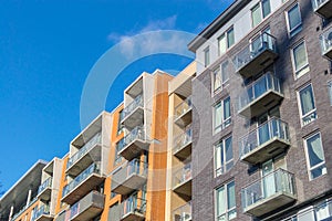 Modern condo buildings with huge windows in Montreal