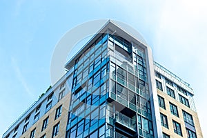 Modern condo buildings with huge windows in Montreal downtown