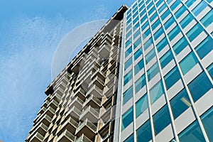 Modern condo buildings with huge windows in Montreal downtown