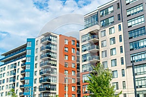 Modern condo buildings with huge windows in Montreal photo