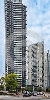 Modern condo buildings. Modern apartment buildings in Downtown Vancouver BC Canada. High rise residential building