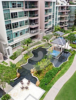 Modern condominiums garden landscaping
