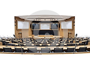 Modern conference hall with seating and stage