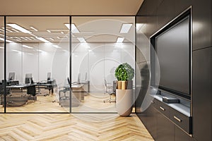 Modern conference interior room with blank tv screen