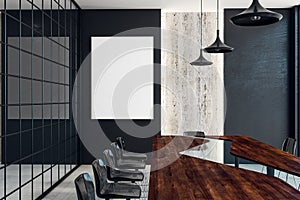 Modern conference room with empty billboard