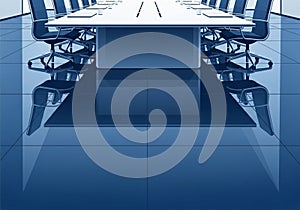 Conference room featuring a long, rectangular table surrounded by