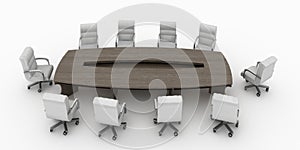 Modern conference table with chairs isolated