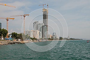 Modern construction on sea coast. Limassol, Cyprus