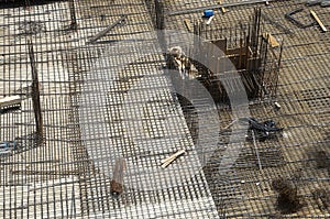 Modern construction site with rebar