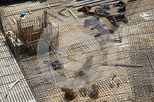 Modern construction site with rebar