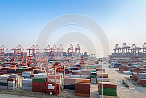 Modern container terminal at dusk