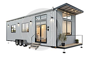Modern container Tiny House on Wheels, isolated on white background - generated by ai