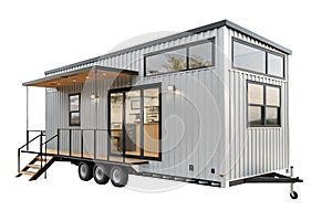 Modern container Tiny House on Wheels, isolated on white background - generated by ai