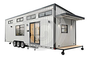 Modern container Tiny House on Wheels, isolated on white background - generated by ai