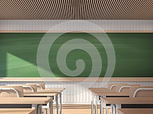 Modern contemporary classroom with empty blackboard 3d render