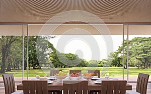 Modern contemporary dining room 3d rendering image. photo