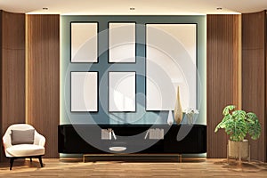 Modern contemporary foyer room with frame mock up on the wall. Set 2