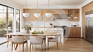 Modern Contemporary kitchen room interior .white and wood material 3d render