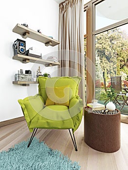 Modern Contemporary light green chair in the living room.