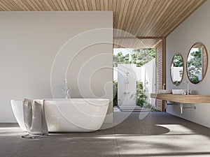 Modern contemporary loft bathroom with outdoor shower 3d render