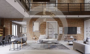 Modern contemporary loft design living room apartment interior