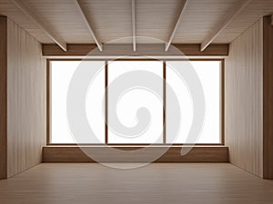 Modern contemporary style empty room with all wooden material 3d render