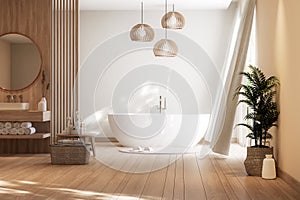 Modern contemporary style wooden bathroom 3d render